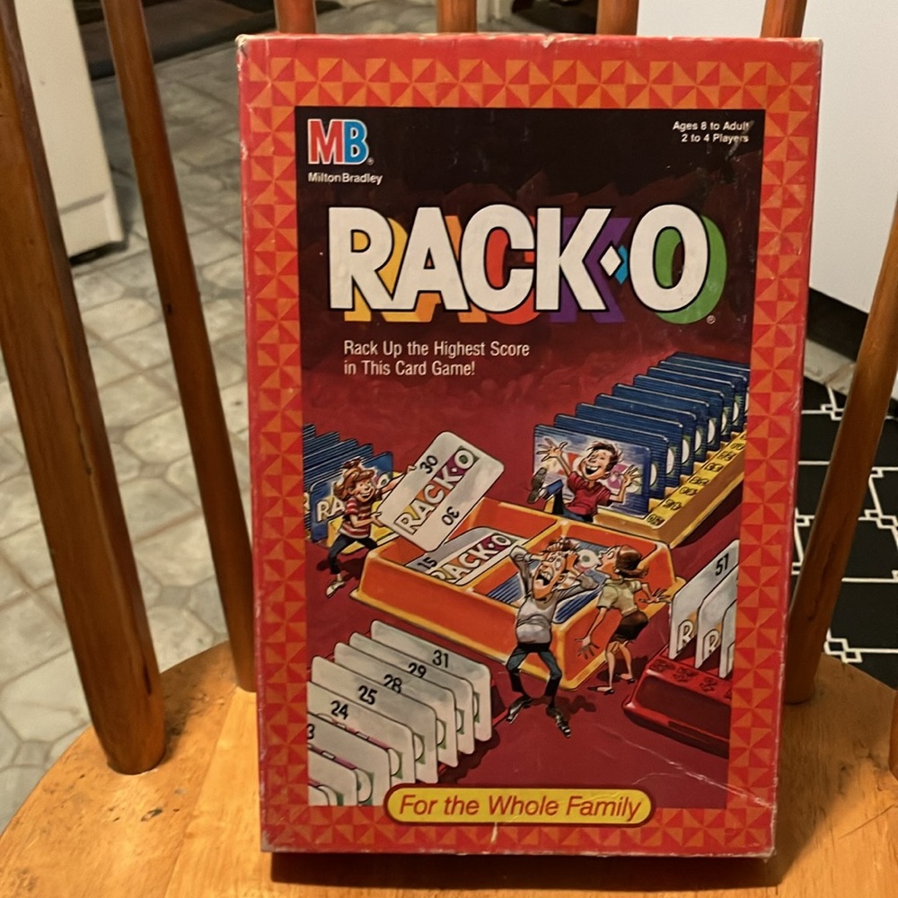 Like new.  Older 1988 Milton Bradley Rack-o card game.  All pieces intact, box - Picture 2 of 11